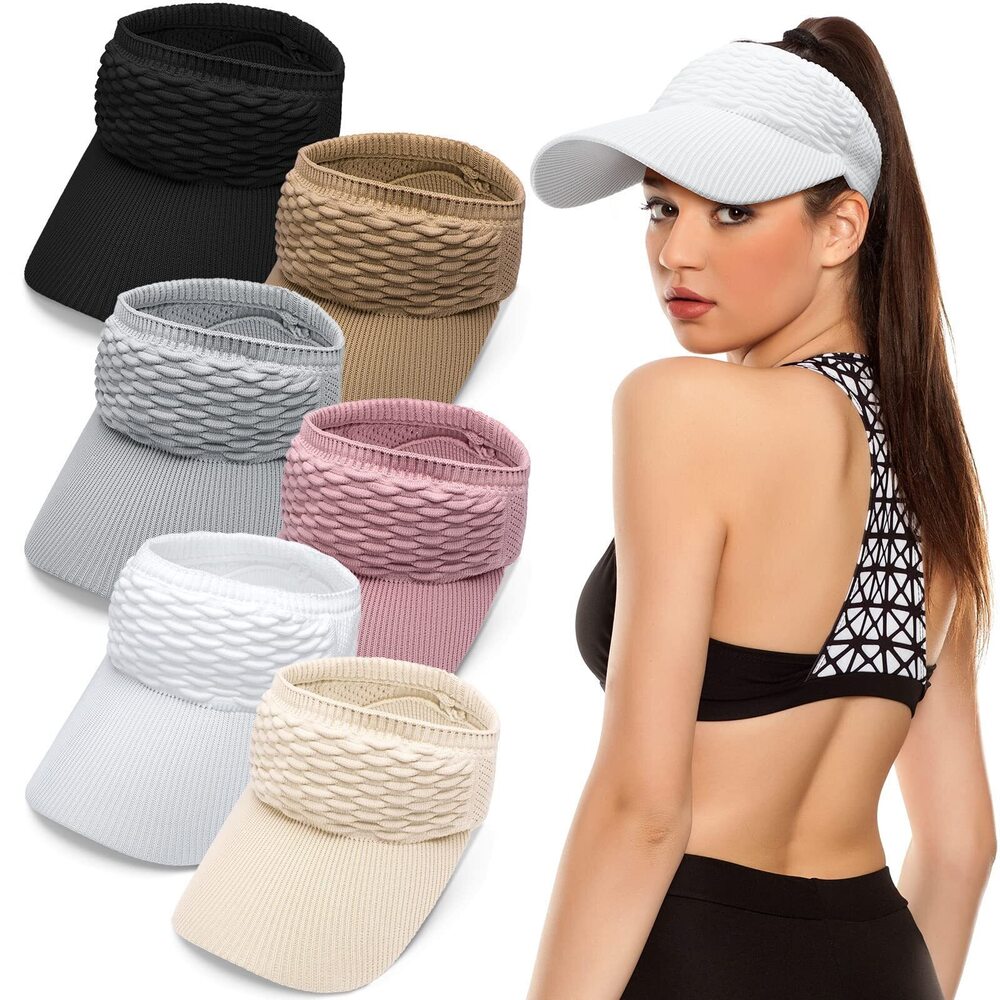 6387 6 Pieces Sun Visor Hat Knitted Hats Elastic Sports Hat Empty Top Quick